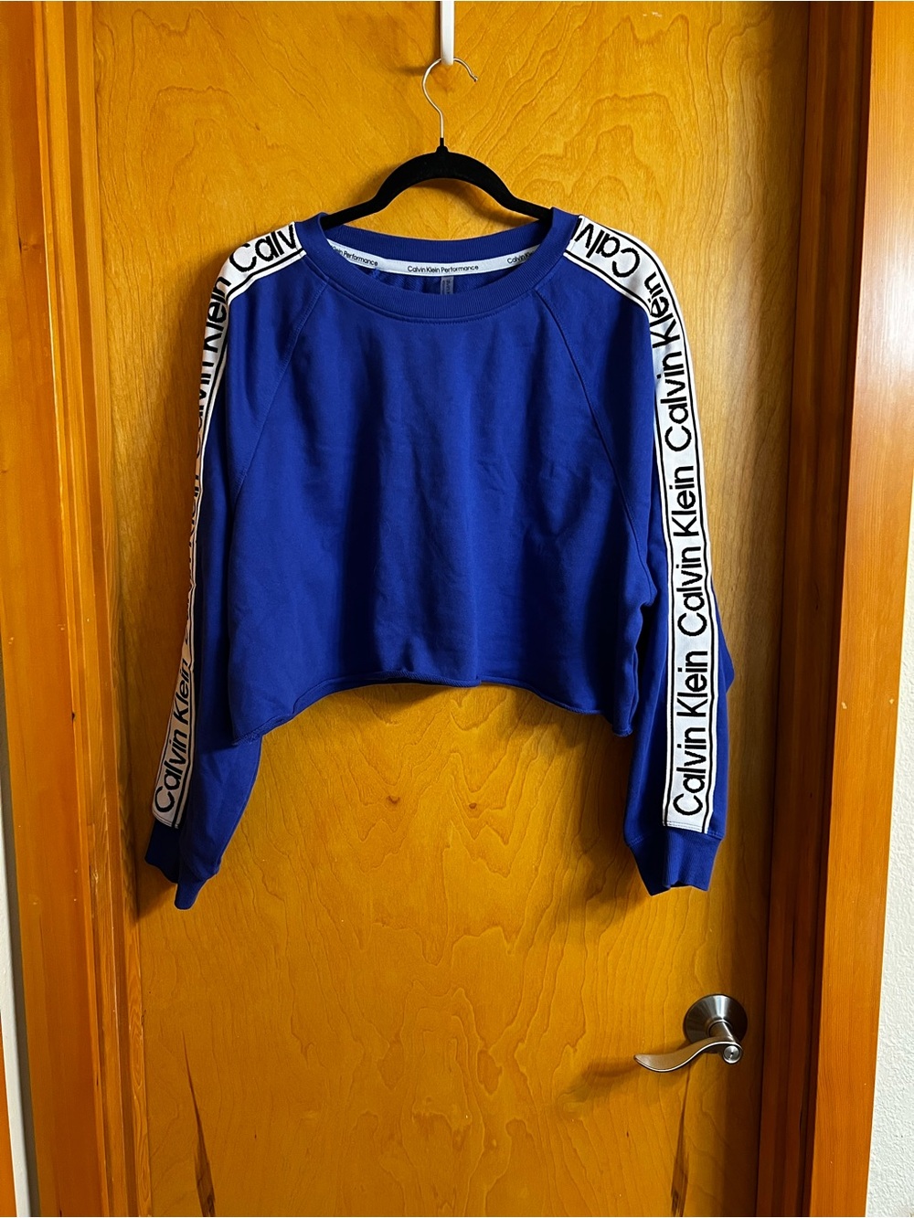 Calvin Klein Performance Royal Blue Cropped Logo-Trim Sweatshirt